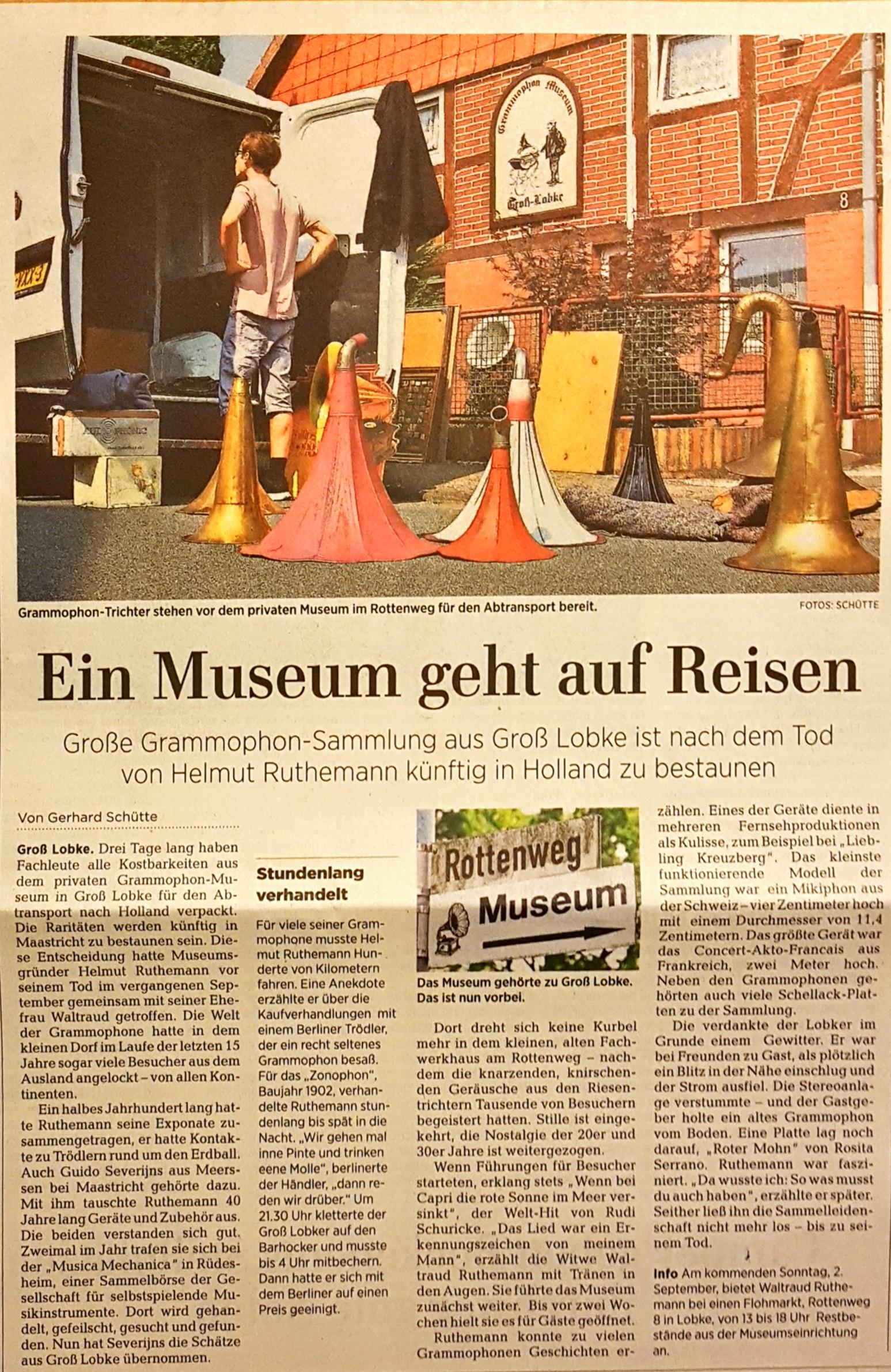 HAZ 28.08.2018 Ende des Grammophonmuseums